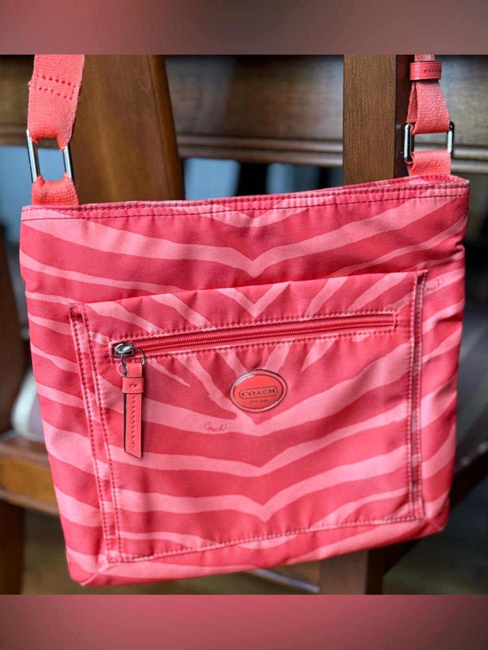 Coach Devin Zebra Pattern Nylon Crossbody Bag F77541 - Picture 5 of 13